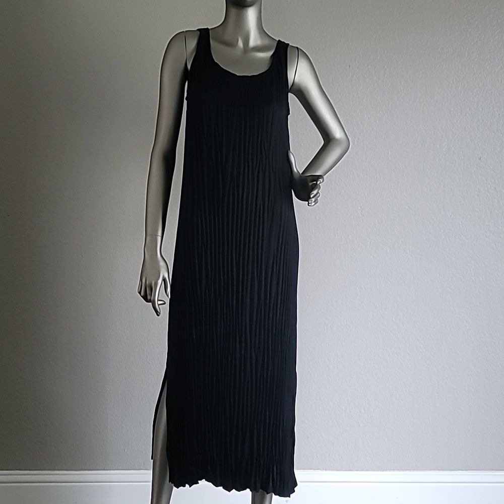 Eileen Fisher Crushed Cupro Black Scoop Neck Dress Size XXS